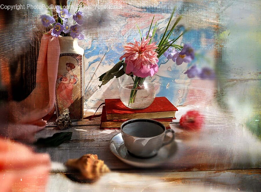 Cup, Art, Window, Windowsill, Plant