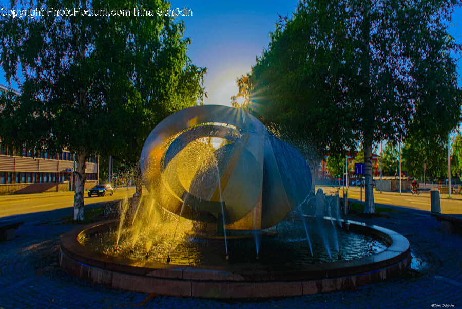 Architecture, Fountain, Water, Car, Transportation
