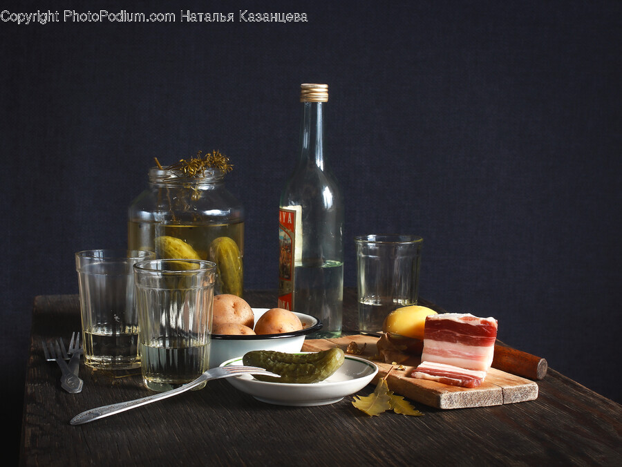 Glass, Cutlery, Food, Meat, Pork