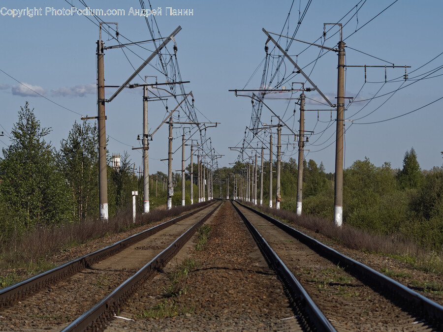Utility Pole, Railway, Transportation, Gravel, Road
