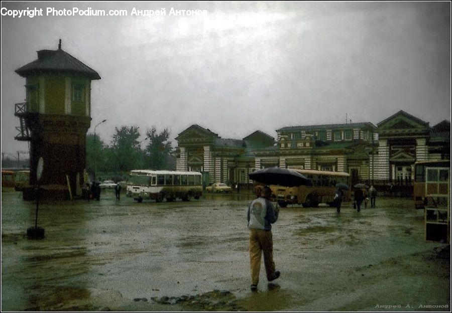 People, Person, Human, Flood, Bench, Umbrella, Architecture