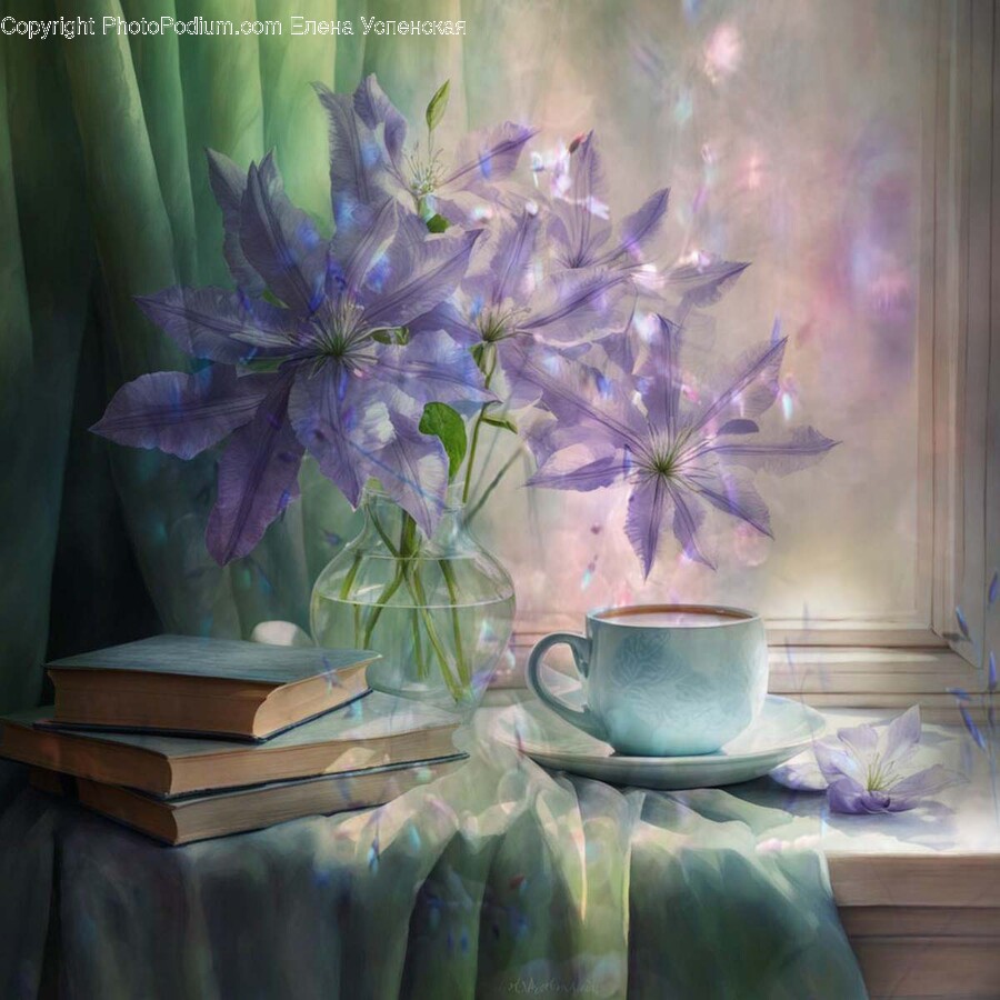 Cup, Art, Painting, Purple, Window