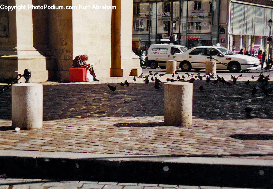 Rubble, Cobblestone, Pavement, Walkway, Pedestrian, Person, Building