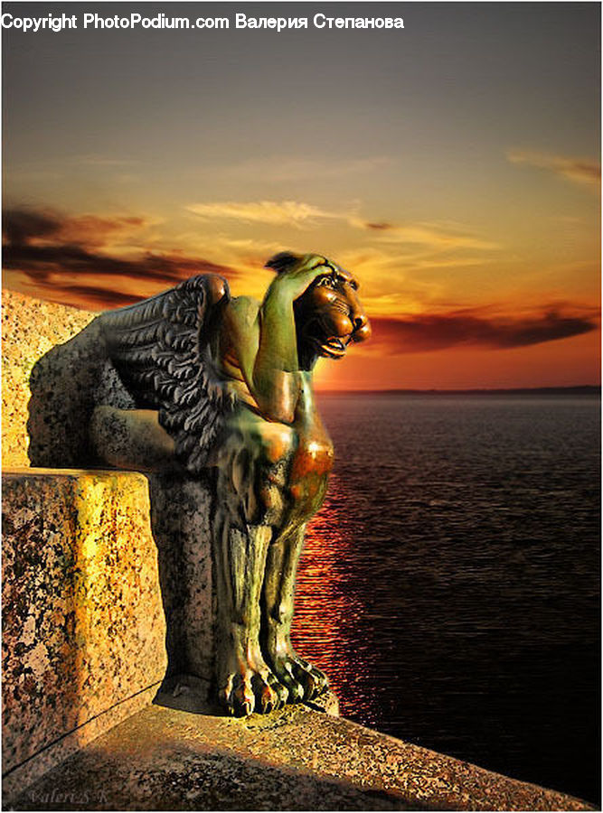 Art, Sculpture, Statue, Alien, Gargoyle, Fountain, Water