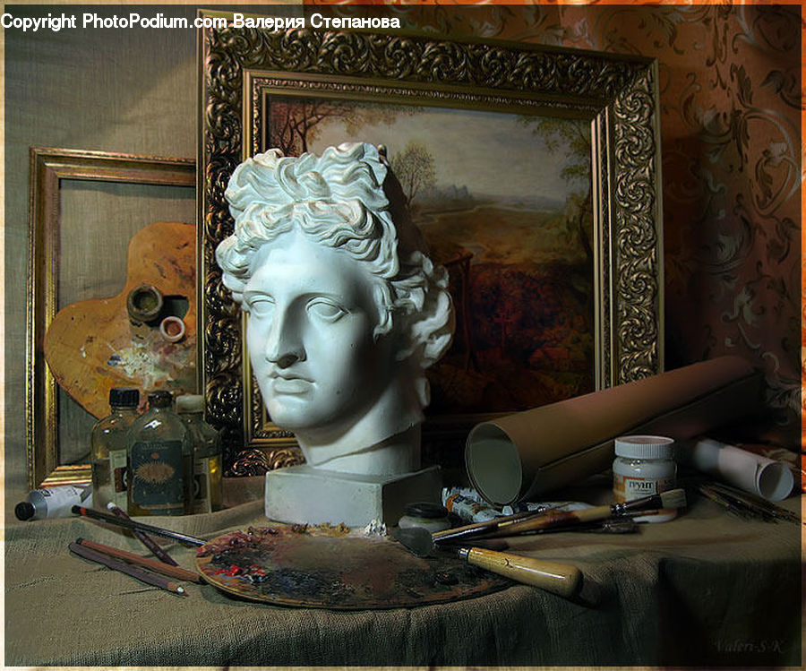 Bottle, Bust, Figurine, Head, Face, Selfie, Furniture