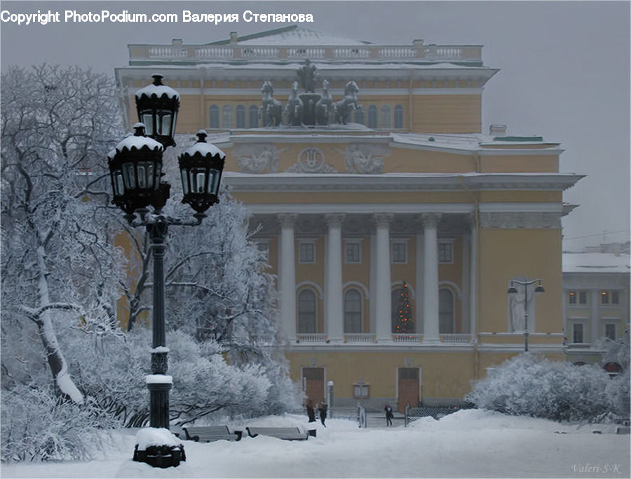 Lamp, Lampshade, Building, Blizzard, Outdoors, Snow, Weather