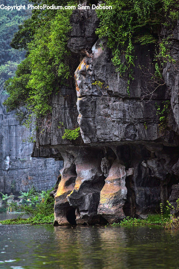 Cave, Rock, Outdoors, River, Water, Waterfall, Cliff