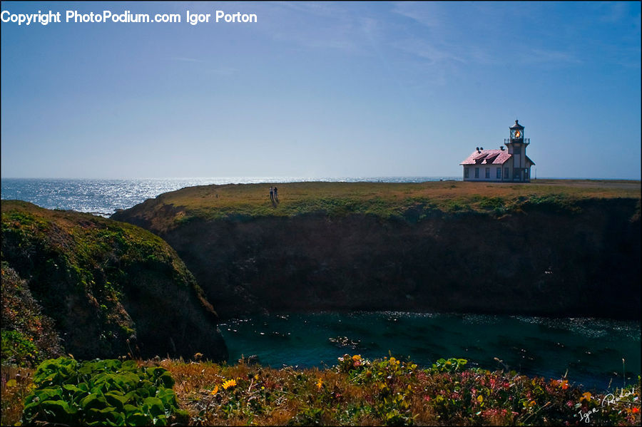 Beacon, Building, Lighthouse, Cliff, Outdoors, Coast, Sea