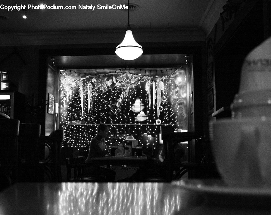 Chair, Furniture, Lighting, Bar Counter, Pub, Cup, Night