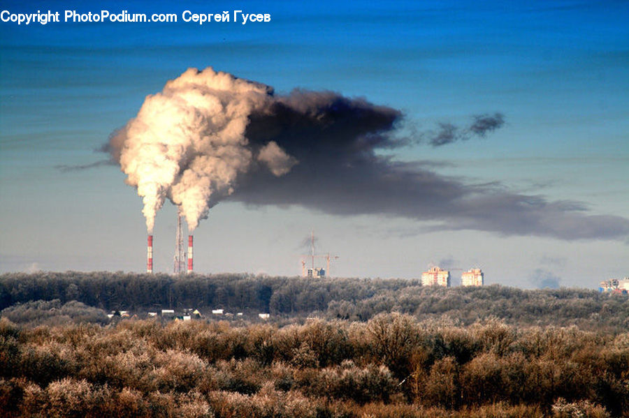 Eruption, Volcano, Power Plant, Field, Grass, Grassland, Plant
