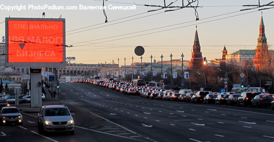 Automobile, Car, Vehicle, Freeway, Road, Traffic Jam, Billboard