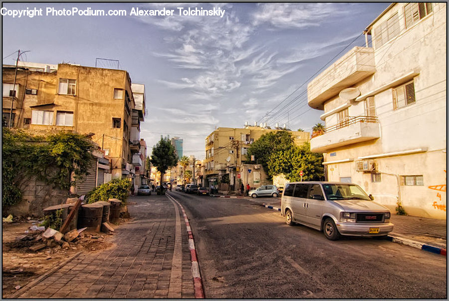 Plant, Potted Plant, Car, Van, Road, Street, Town