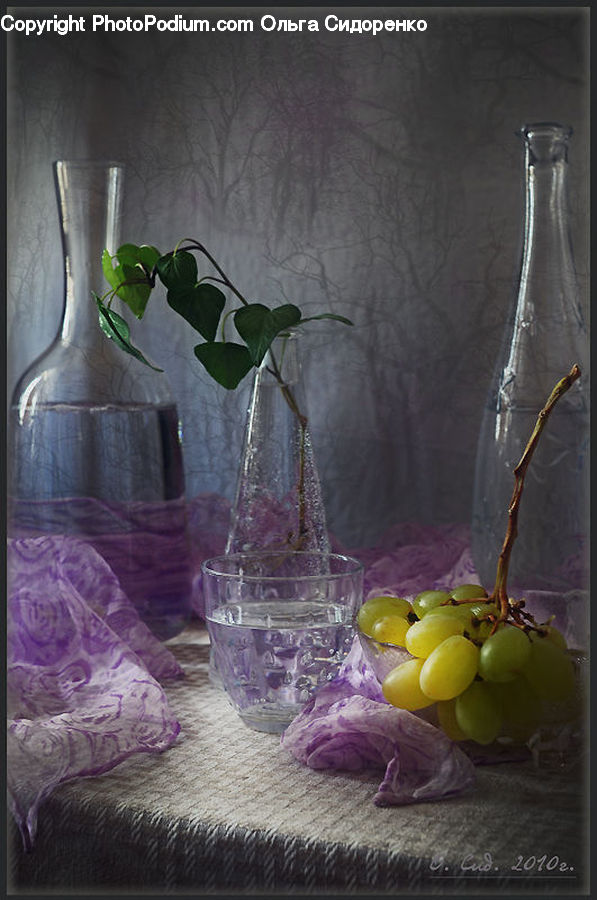 Glass, Goblet, Fruit, Grapes, Plant, Potted Plant, Pot