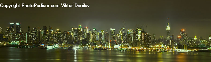 City, Downtown, Metropolis, Urban, Night, Outdoors, Waterfront