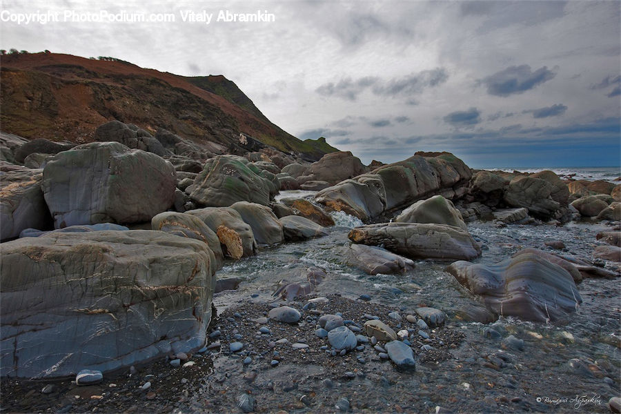 Coast, Outdoors, Sea, Water, Rock, Rubble, Soil