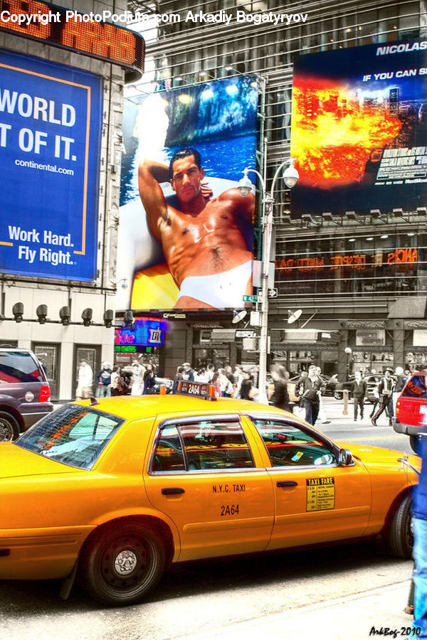 Automobile, Car, Vehicle, Cab, Taxi, Billboard