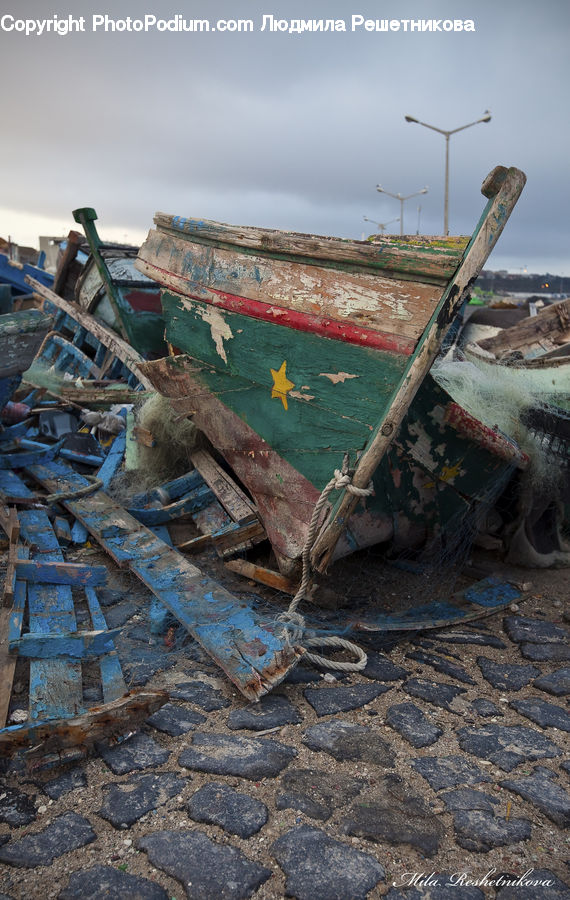 Boat, Dinghy, Brick, Rubble, Box, Crate, Building