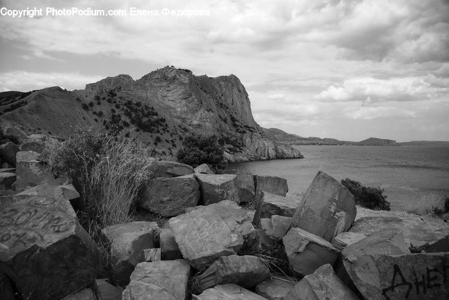 Rock, Rubble, Coast, Outdoors, Sea, Water, Tomb