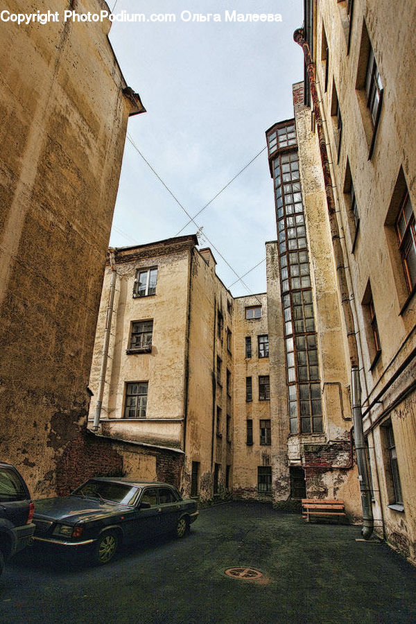 Apartment Building, Building, High Rise, Automobile, Car, Vehicle, Sedan