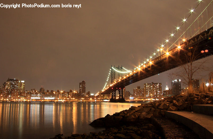 Bridge, City, Downtown, Metropolis, Urban, Fire, Landscape