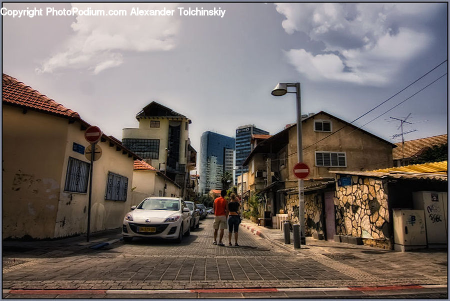 Automobile, Car, Vehicle, Building, Downtown, Town, Housing