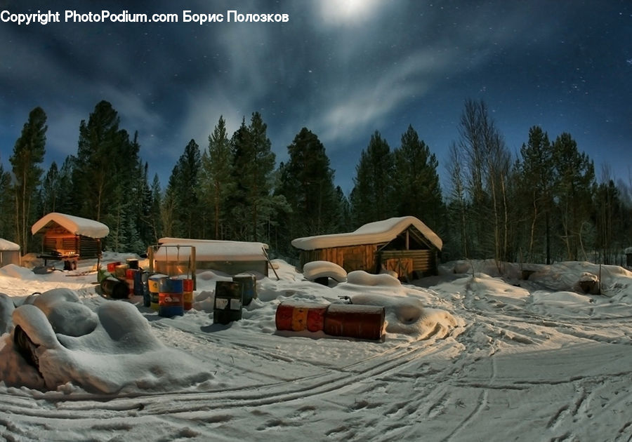Building, Cabin, Shelter, Bulldozer, Snowplow, Vehicle, Bench