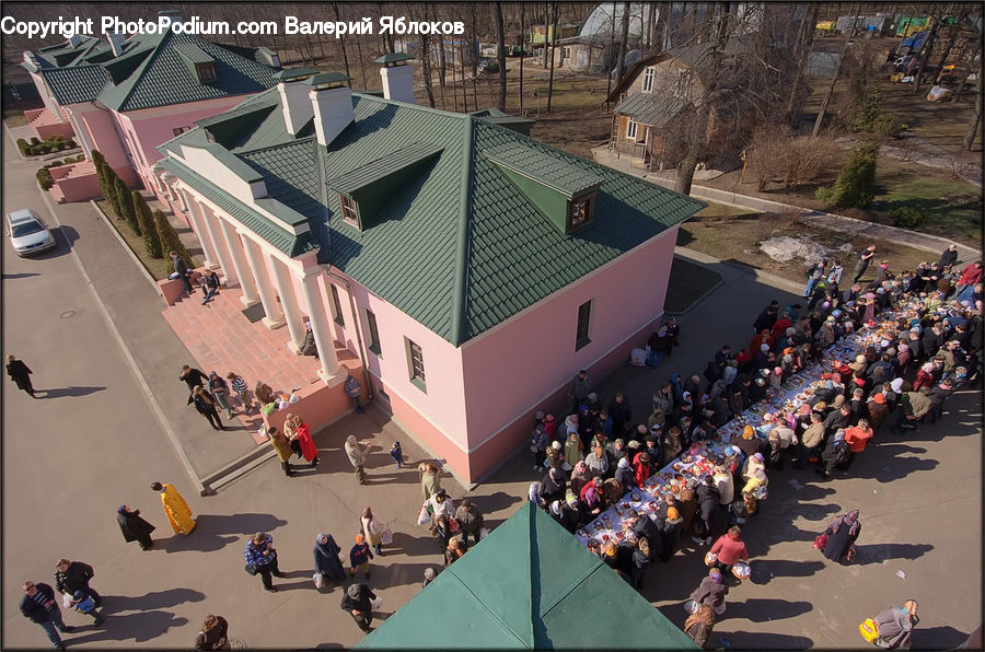 Bicycle, Bike, Vehicle, Crowd, Aerial View, Roof, Building
