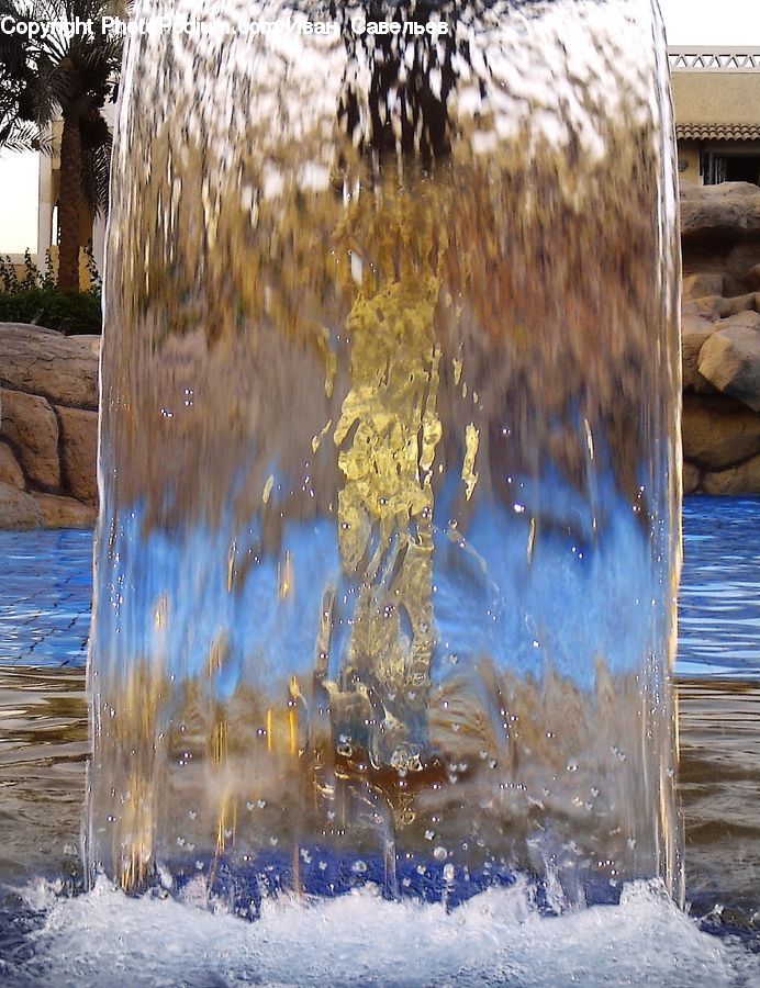 Fountain, Water, Plant, Potted Plant, Ice, Outdoors, Snow