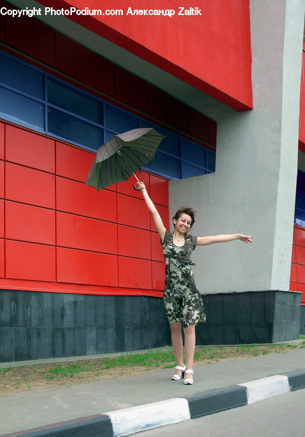 Umbrella, Female, Girl, Person, Woman, Clothing, Dress