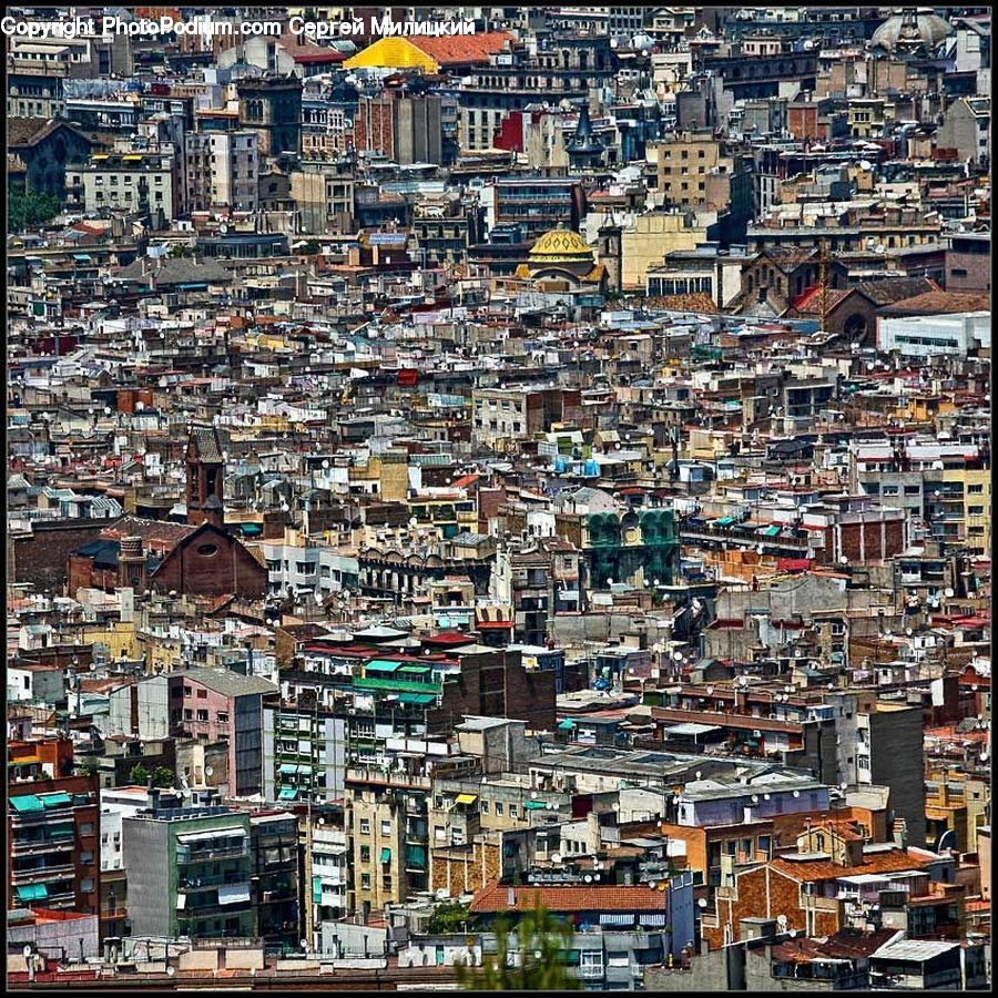 City, Downtown, Urban, Building, Town, Aerial View, Collage