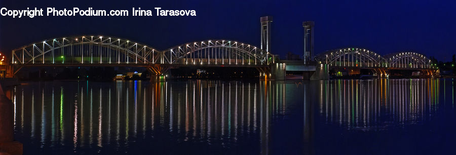 Bridge, Night, Outdoors, Dock, Pier, Lighting, Waterfront