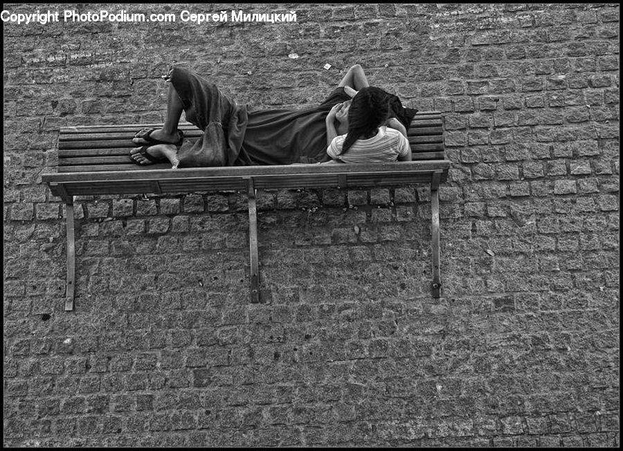 Bench, Park Bench, Brick, Baby, Child, Kid, Rock