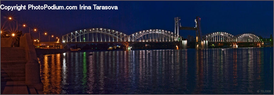 Bridge, Couch, Furniture, Outdoors, River, Water, Night