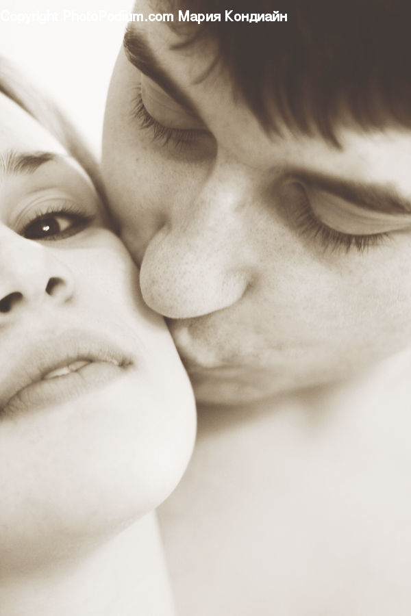 Hug, Kiss, Head, Portrait, Face, Female