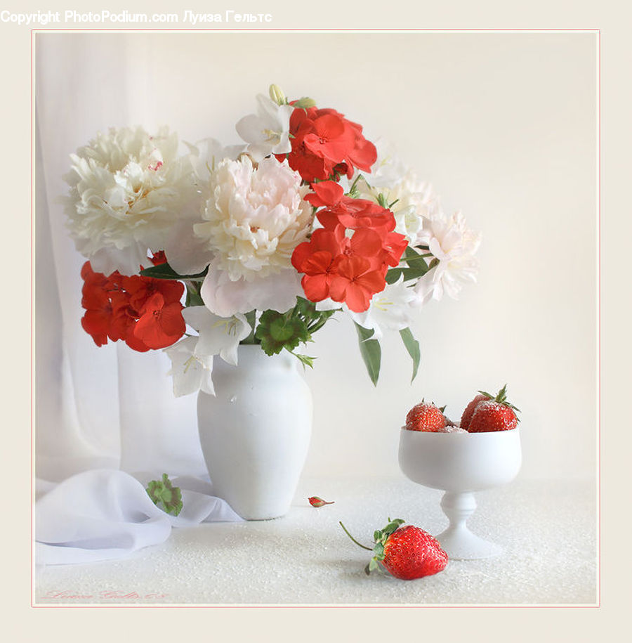 Fruit, Strawberry, Blossom, Flower, Peony, Plant, Jar