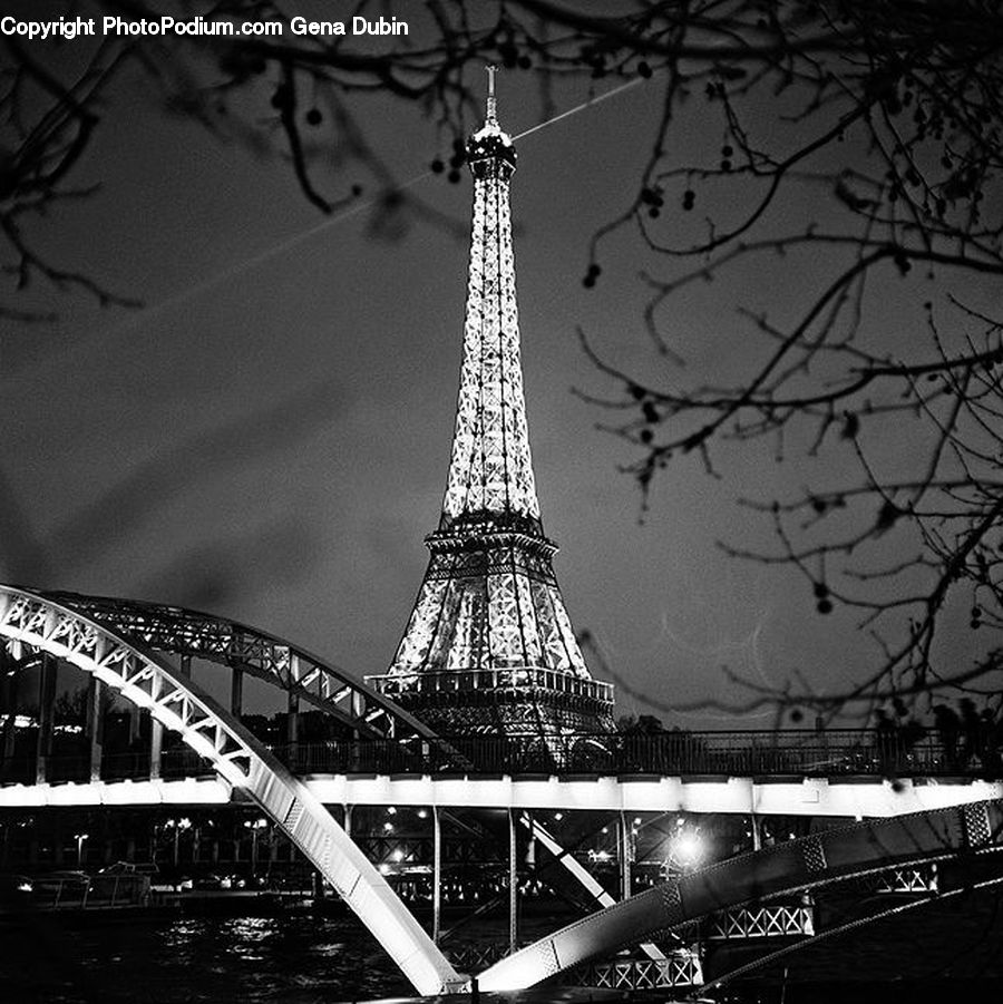 Architecture, Tower, Night, Outdoors, Bridge, City, Downtown