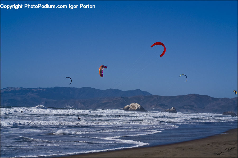 Adventure, Flight, Gliding, Beach, Coast, Outdoors, Sea
