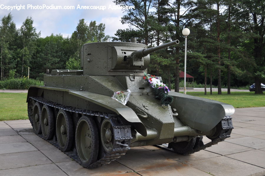 Army, Tank, Vehicle, Plant, Potted Plant, Half Track, Conifer