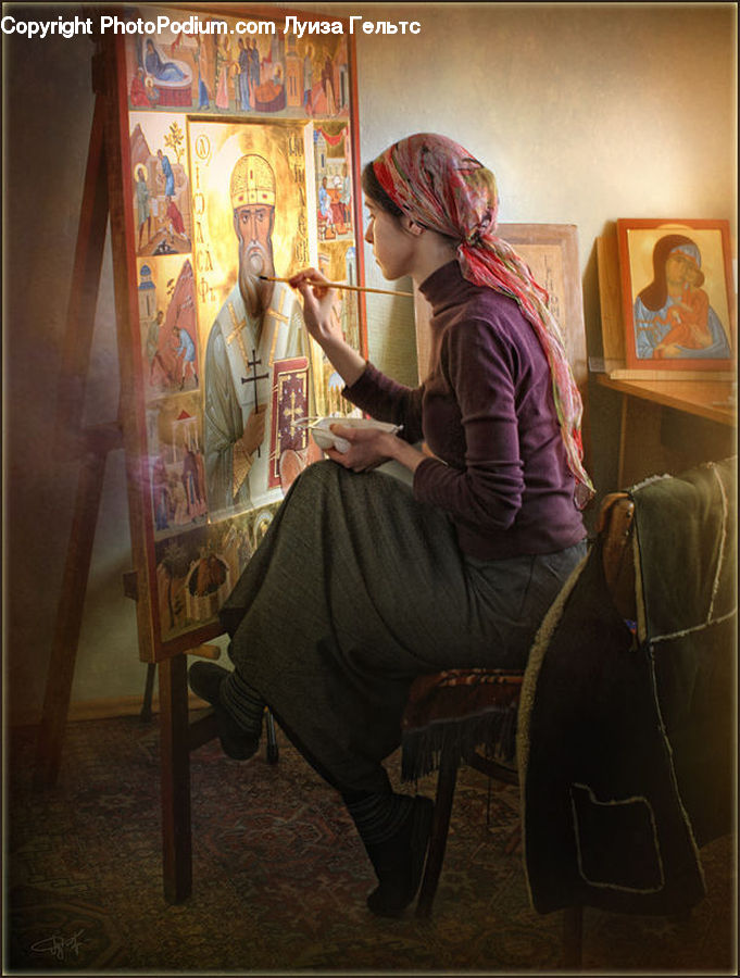 People, Person, Human, Chair, Furniture, Art, Painting
