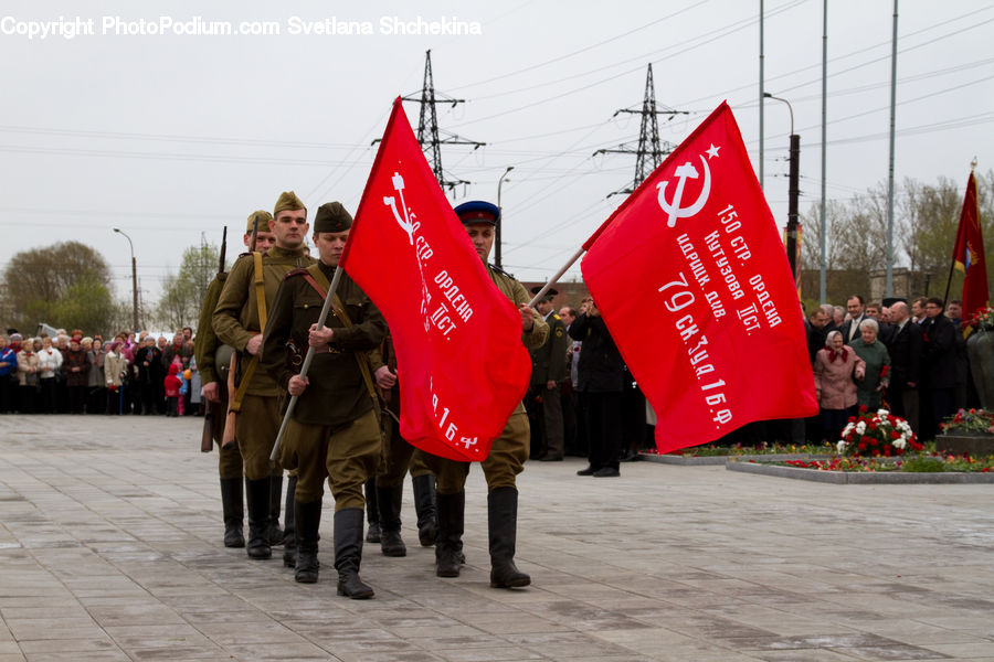 People, Person, Human, Crowd, Parade, Banner, Emblem