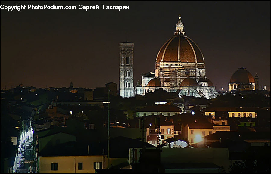 Architecture, Dome, Bell Tower, Clock Tower, Tower, Night, Outdoors