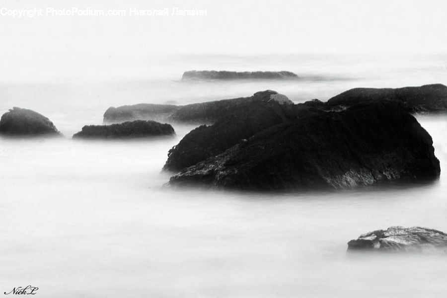 Fog, Coast, Outdoors, Sea, Water, Rock, Sea Waves