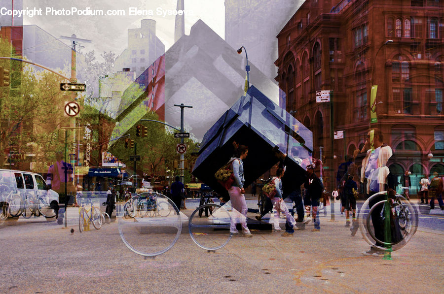 Car, Van, Architecture, Downtown, Plaza, Town, Town Square
