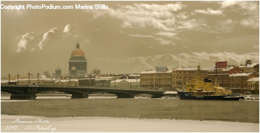 Architecture, Dome, Bridge, Barge, Boat, Tugboat, Vessel