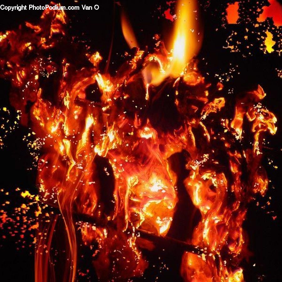 Fire, Flame, Fireworks, Night, Fractal, Eruption, Volcano