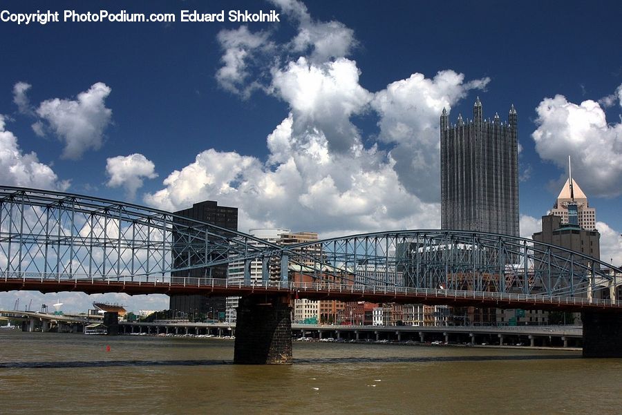 Bridge, Waterfront, City, Downtown, Metropolis, Urban, Building