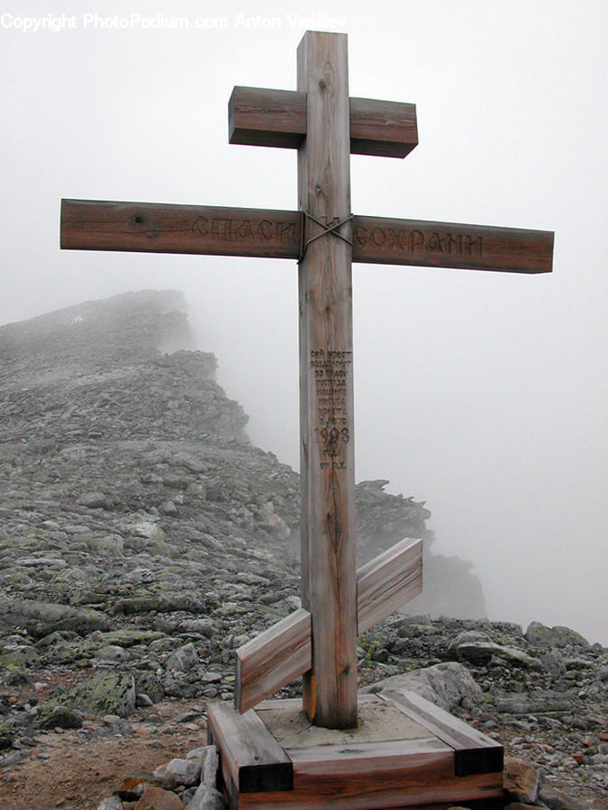 Cross, Bench, Rubble, Crucifix