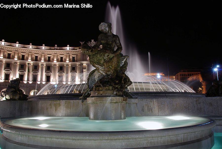 Fountain, Water, Art, Sculpture, Statue, Architecture, Downtown