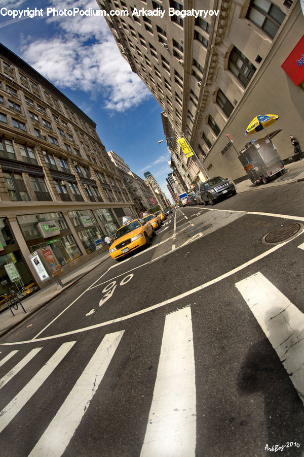 Asphalt, Road, Zebra Crossing, Intersection, Cab, Car, Taxi