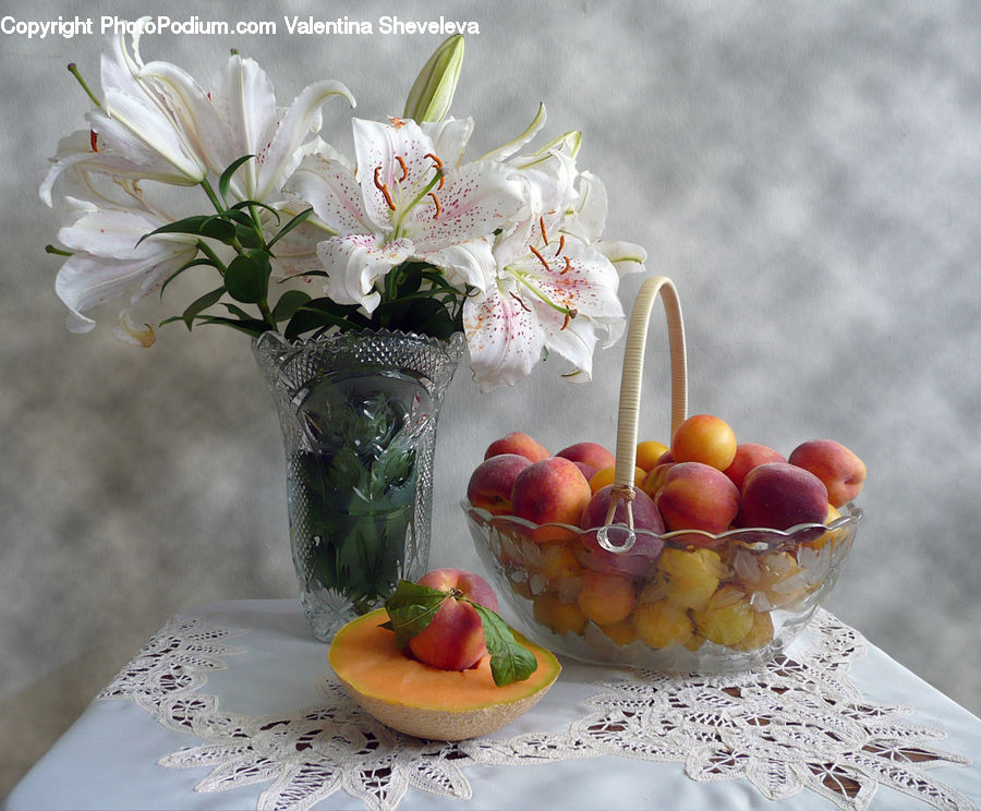 Apple, Fruit, Glass, Goblet, Flora, Flower, Lily